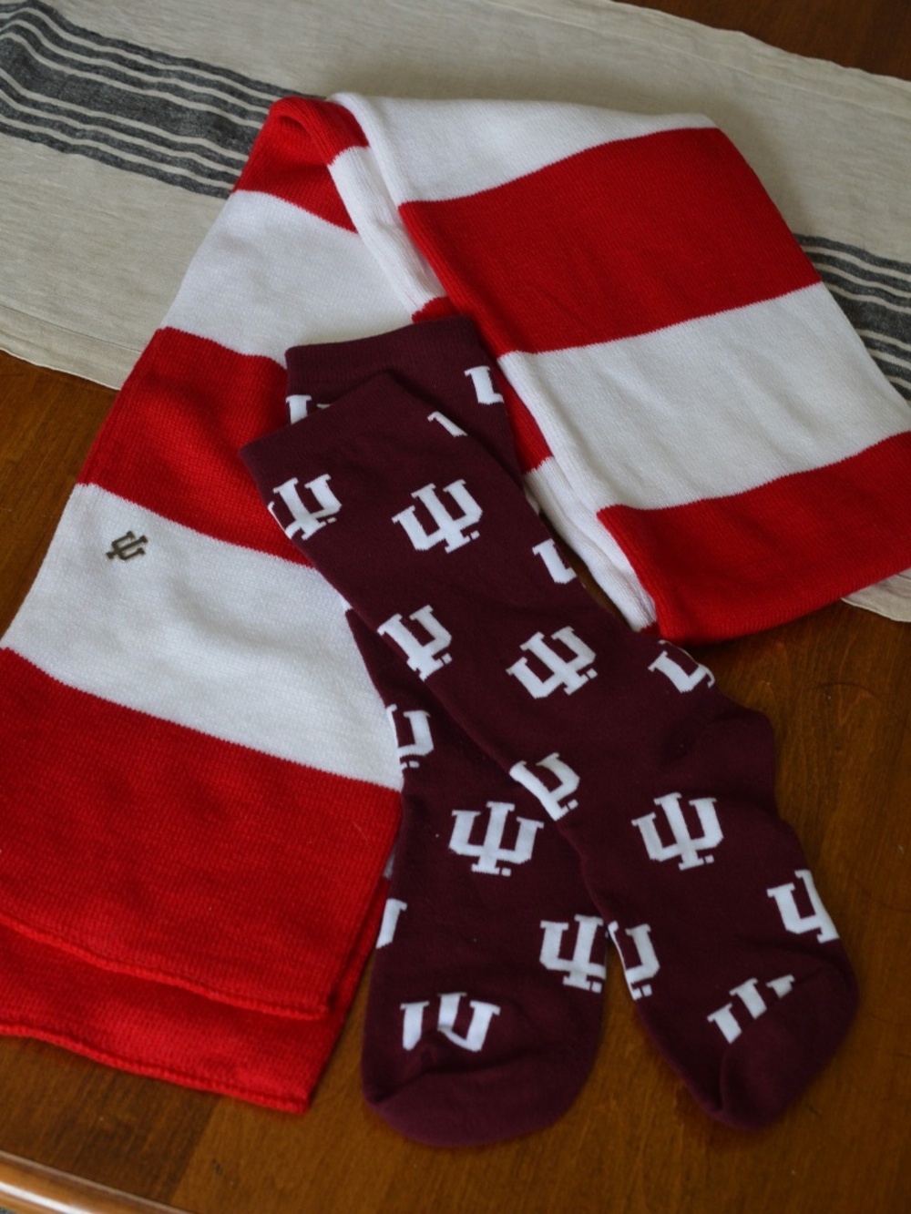 NEW Indiana University scarf, trident pin, and socks!
